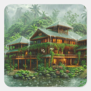 Sticker Carré Manoir de la Forêt Tropicale Humide