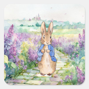Sticker Carré Manteau bleu classique de lapin avec des lilas à l