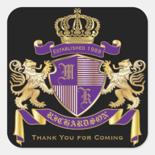 Sticker Carré Manteau de Merci d'emblème d'or de lion de