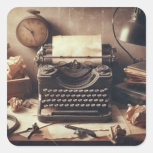Sticker Carré Manuelle Vintage Machine à écrire Brown Sepia
