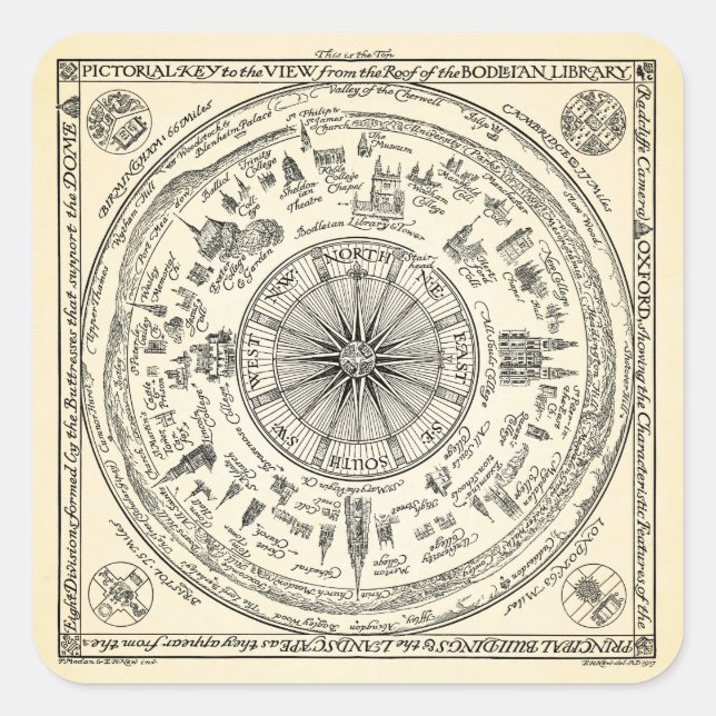 Sticker Carré Map of Oxford view from the Bodleian (Devant)