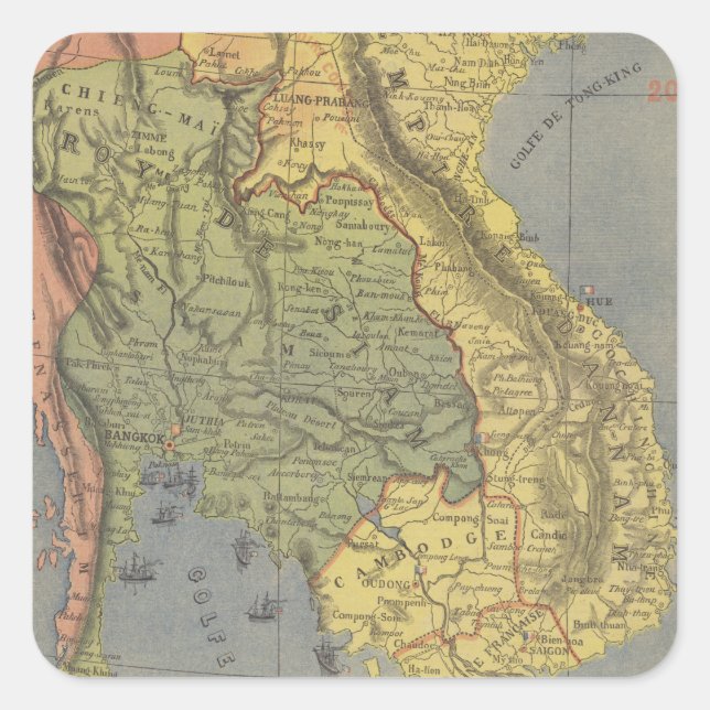 Sticker Carré Map of the Kingdom of Siam (Devant)