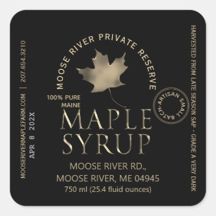 Sticker Carré MAPLE SYRUP Réserve privée Gold Leaf Date de récol