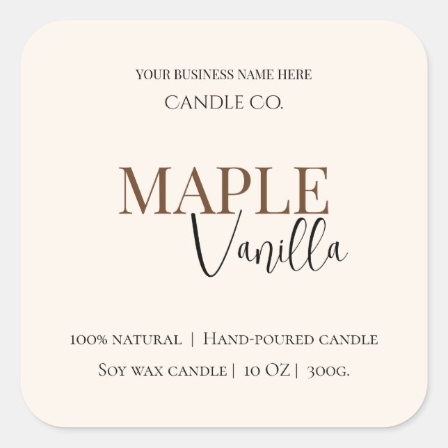 Sticker Carré Maple Vanilla | Elegant Fall Soy Candle Label (Devant)