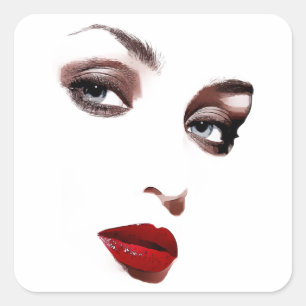 Sticker Carré maquillage beauté femmes face aux yeux bleus lèvre