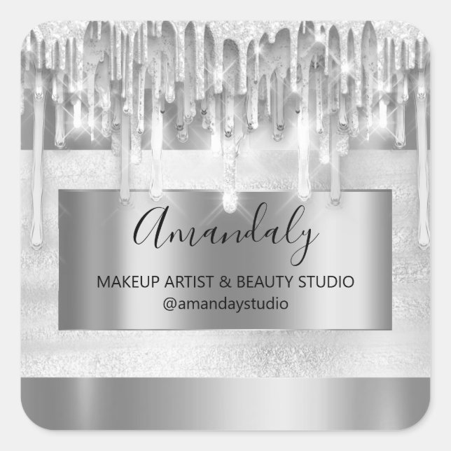 Sticker Carré Maquillage Beauté Parties scintillant Argent Frame (Devant)