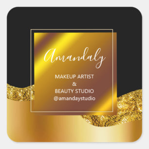 Sticker Carré Maquillage Beauté Parties scintillant Merci Gold B