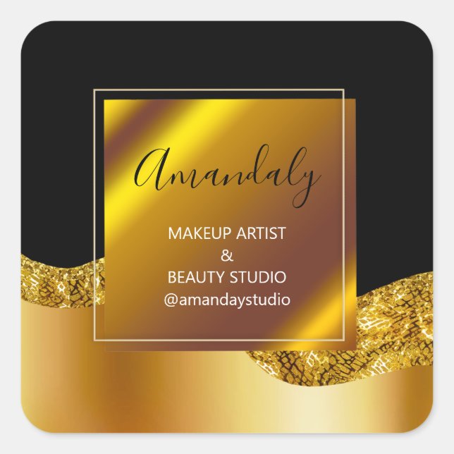Sticker Carré Maquillage Beauté Parties scintillant Merci Or Noi (Devant)
