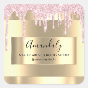 Sticker Carré Maquillage Beauté Parties scintillant Or encadrée 