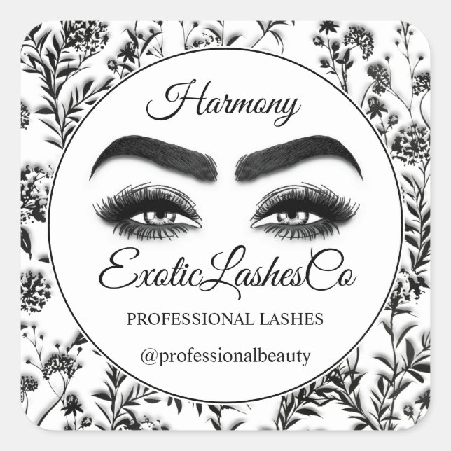 Sticker Carré Maquillage Eyelash emballage nettoyant Floral Blac (Devant)