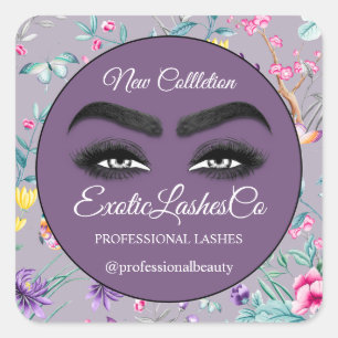 Sticker Carré Maquillage Eyelash emballage nettoyant Floral Purp