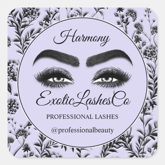 Sticker Carré Maquillage Eyelash nettoyant Floral Black Violet v (Devant)