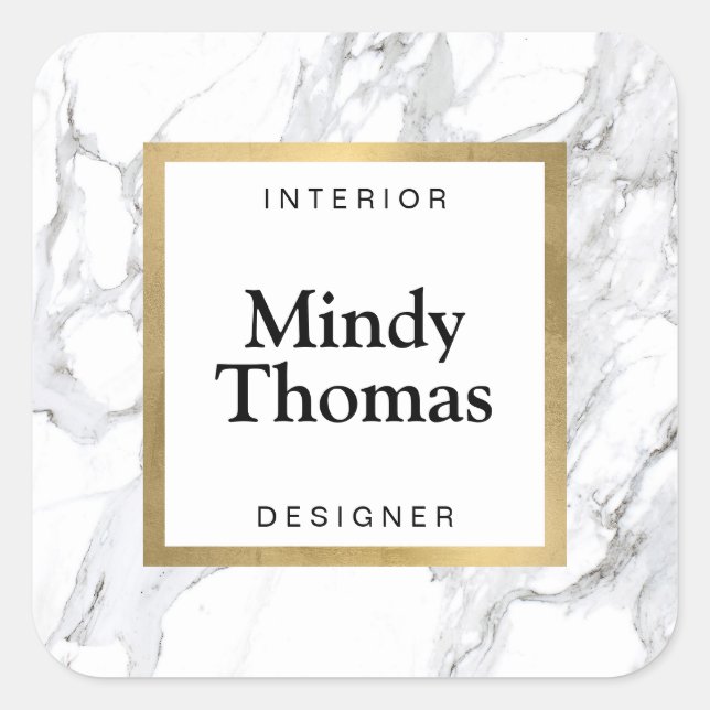 Sticker Carré Marbre blanc moderne Faux Gold Frame (Devant)