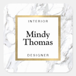 Sticker Carré Marbre blanc moderne Faux Gold Frame