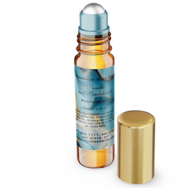 Sticker Carré Marbre Bleu et Bouteille de Parfum Or Faux (Créateur téléchargé)