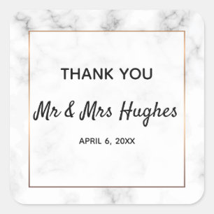 Sticker Carré Marbre et or élégant mariage merci