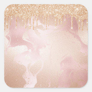 Sticker Carré Marbre Rosegold Blush avec Droplets Parties scinti