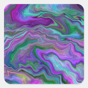 Sticker Carré Marbre violet, vert et bleu Fluid Art