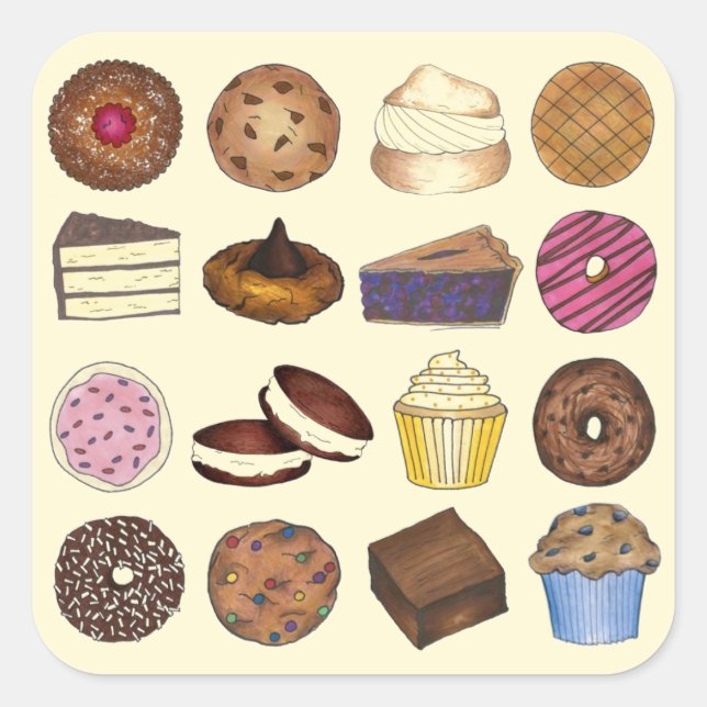 Sticker Carré Marchandises au four Gâteau au Muffin Foody Whopop (Devant)