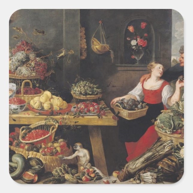 Sticker Carré Marché des fruits et légumes (Devant)