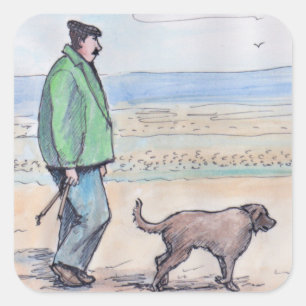 Sticker Carré Marcher le chien - 06