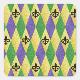 Sticker Carré Mardi Gras Arlequin Fleur De Lis