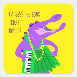 Sticker Carré Mardi Gras Gator avec Accordion