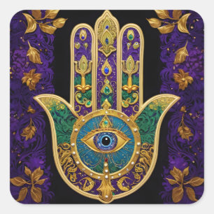 Sticker Carré Mardi Gras Gold violet vert Hamsas Art