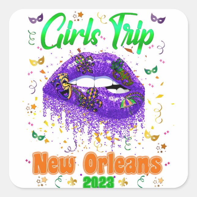 Sticker Carré Mardi Gras New Orleans Girl Trip (Devant)