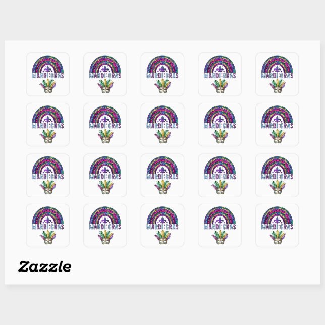 Sticker Carré Mardi Gras Rainbow et Mask (Feuille)