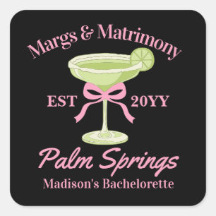 Sticker Carré Marges et Mariage Margaritas Bachelorette Party