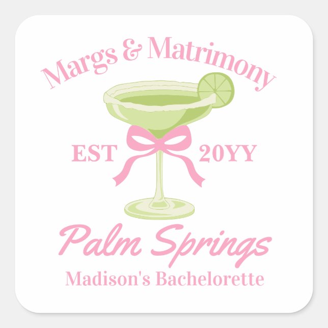 Sticker Carré Margs et Matrimony Margaritas Enterrement de Vie d (Devant)
