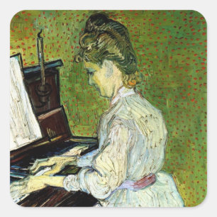 Sticker Carré Marguerite Gachet au piano de Vincent van Gogh