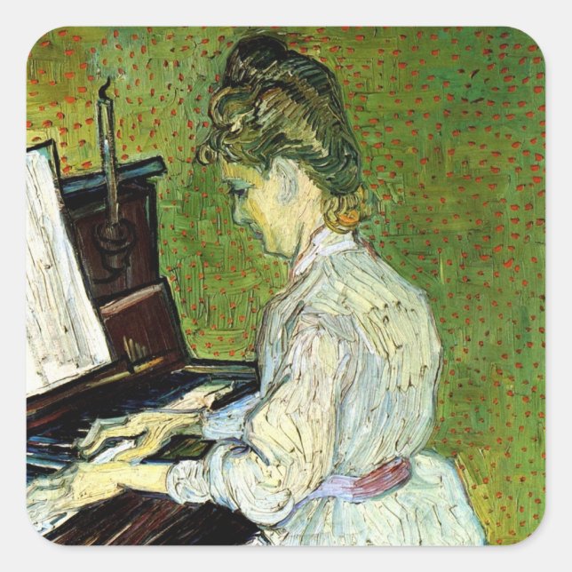 Sticker Carré Marguerite Gachet au piano par Vincent van Gogh (Devant)