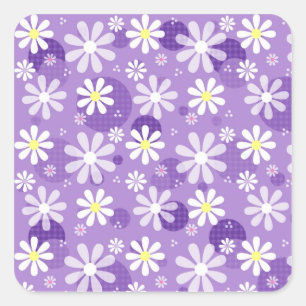 Sticker Carré Marguerites violettes et En vichy Pois