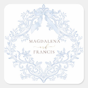 Sticker Carré mariage à crête bleu aquarelle