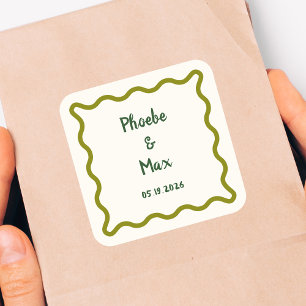 Sticker Carré Mariage à la bordure ondulée gras manuscrit 