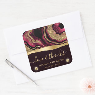 Sticker Carré Mariage à l'agate avec feuille d'aluminium rouge é