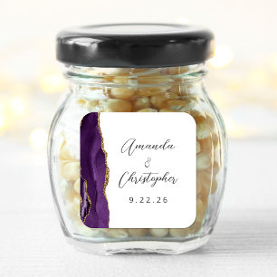 Sticker Carré Mariage à l'écriture dorée et violette Agate