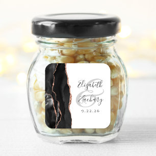 Sticker Carré Mariage à l'encre de géode d'agate Rose noire en o