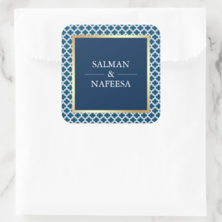 Sticker Carré Mariage à motif quatrefeuilles bleu marocain