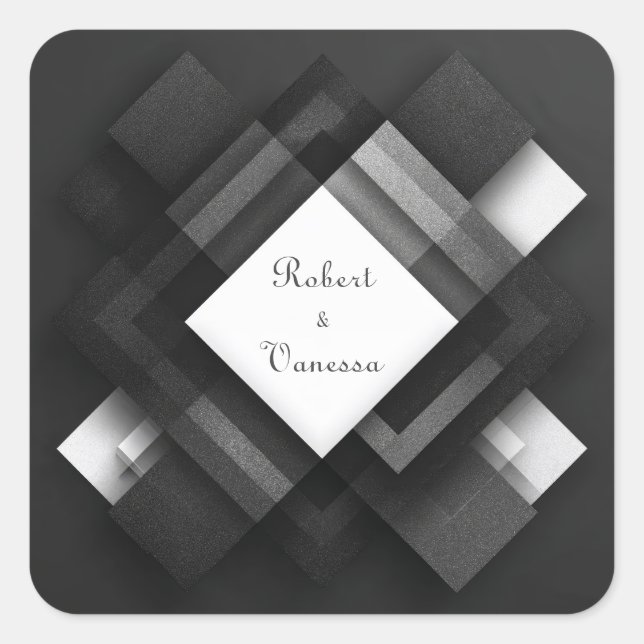Sticker Carré Mariage Abstrait géométrique monochrome stratifié (Devant)