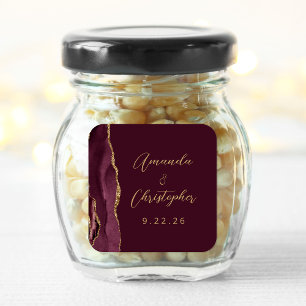 Sticker Carré Mariage Agate Bourgogne Or Script