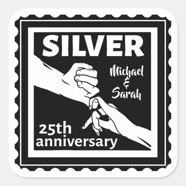Sticker Carré Mariage anniversaire 25 ans argent (Devant)