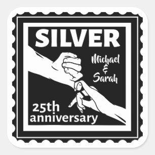 Sticker Carré Mariage anniversaire 25 ans argent