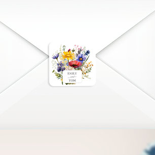 Sticker Carré Mariage aquarelle bohème fleur sauvage