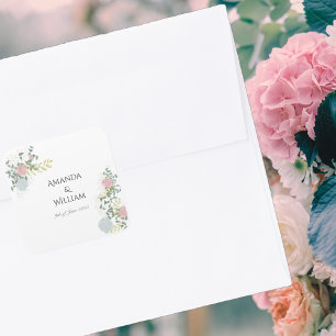 Sticker Carré Mariage aquarelle florale élégant