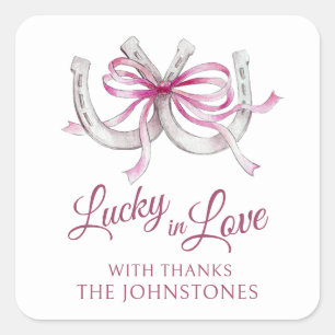 Sticker Carré Mariage aquarelle ruban rose fers à cheval