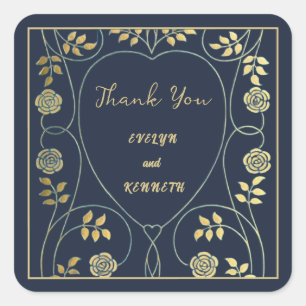 Sticker Carré Mariage Art Nouveau Vintage Navy Ethéré