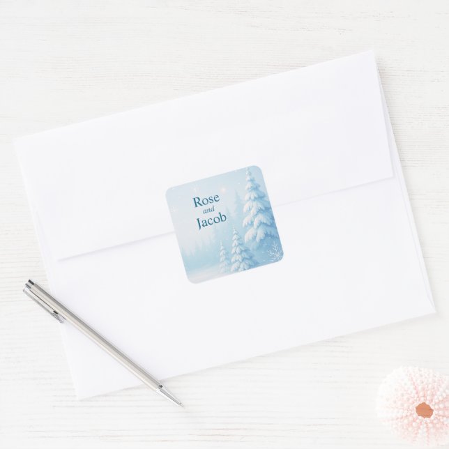 Sticker Carré Mariage au Pays des Merveilles de l'Hiver (Enveloppe)